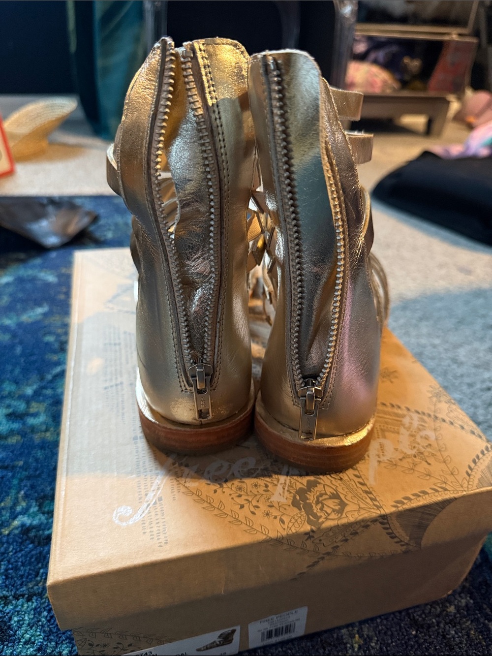 Free People Metallic Gold Strappy Gladiator Sandals - Picture 3 of 5